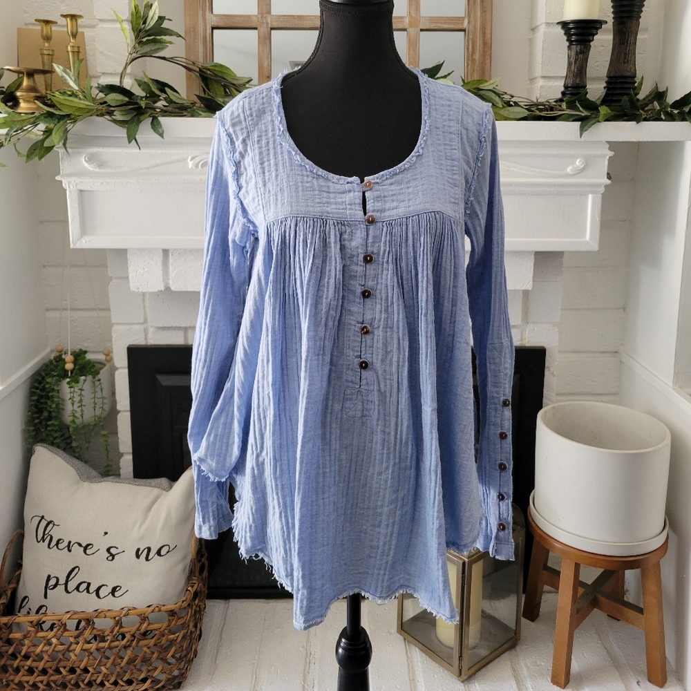 We The Free By Free People Sand Dune Henley Blouse Blue Size Small